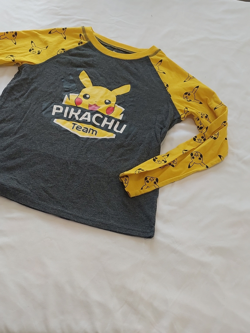 Pikachu Team Long-Sleeve Raglan Kids Top - Yellow & Charcoal